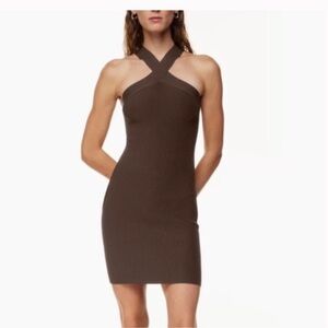 Aritzia Babaton Sculpt Knit Criss Cross Dress- Ribbed Halter Dress- Medium